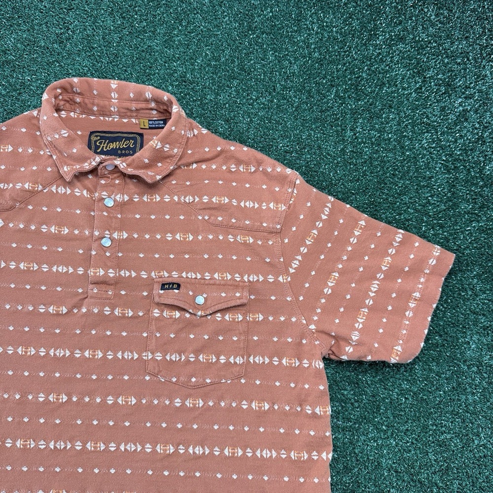 Howler Bros Mens Short Sleeve Pearl Snap Button Aztec Shirt Large Orange
